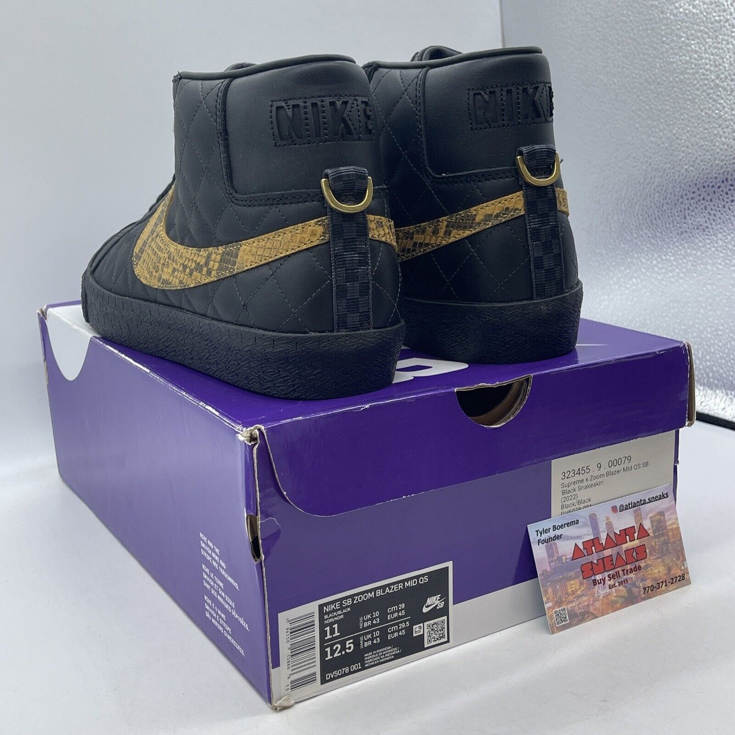 Size 11 - Nike Supreme x Zoom Blazer QS SB Mid Black Snakeskin (DV5078-001)