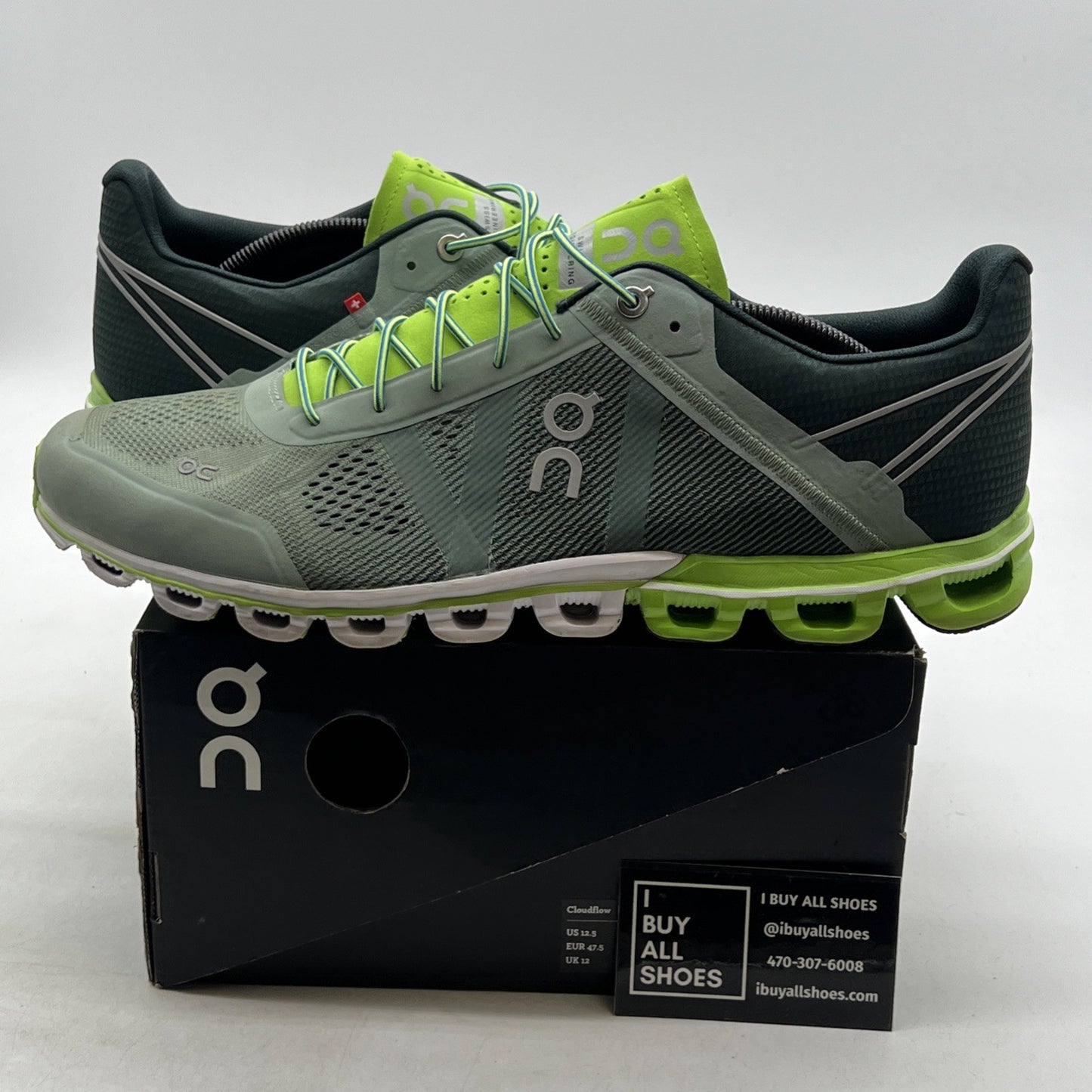 Size 12.5 - ON Cloudflow womens running shoes Moss/Lime