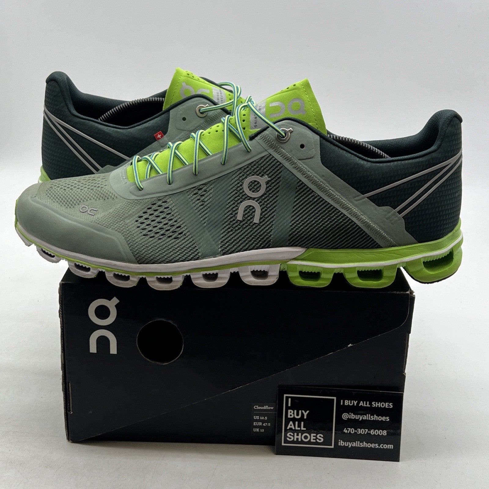 Size 12.5 - ON Cloudflow womens running shoes Moss/Lime