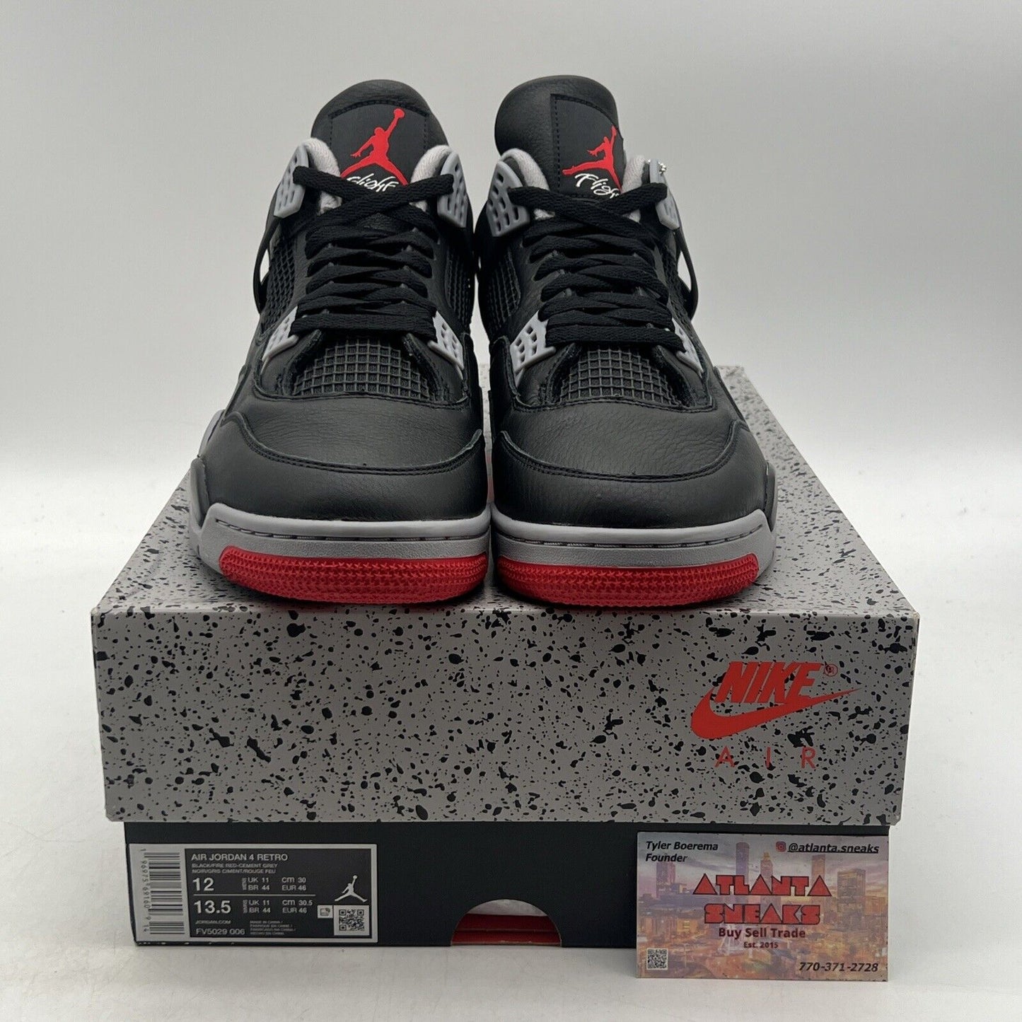 Size 12 - Air Jordan 4 Retro Bred Reimagined Black Red Grey Leather (FV5029-006)