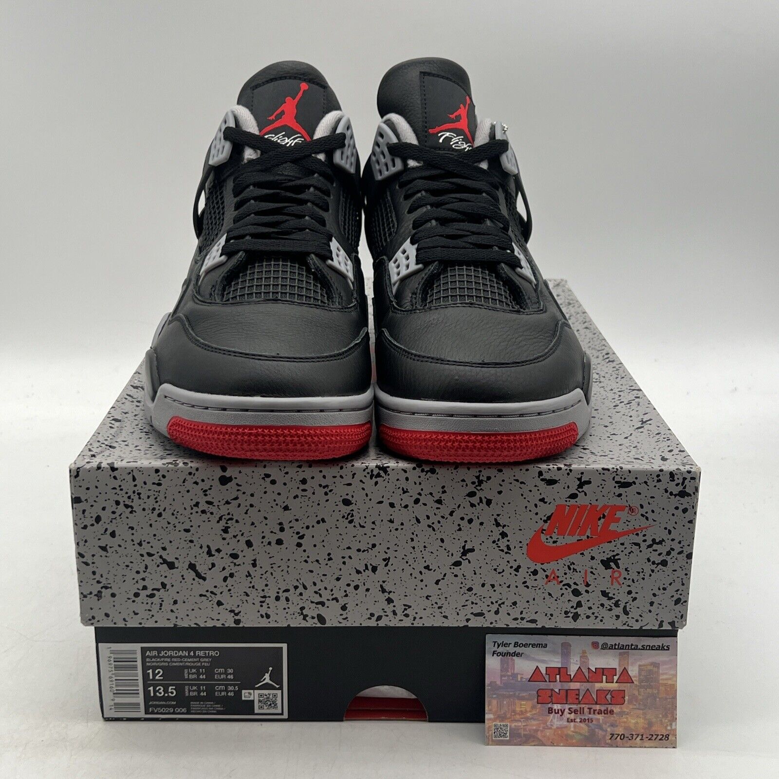 Size 12 - Air Jordan 4 Retro Bred Reimagined Black Red Grey Leather (FV5029-006)