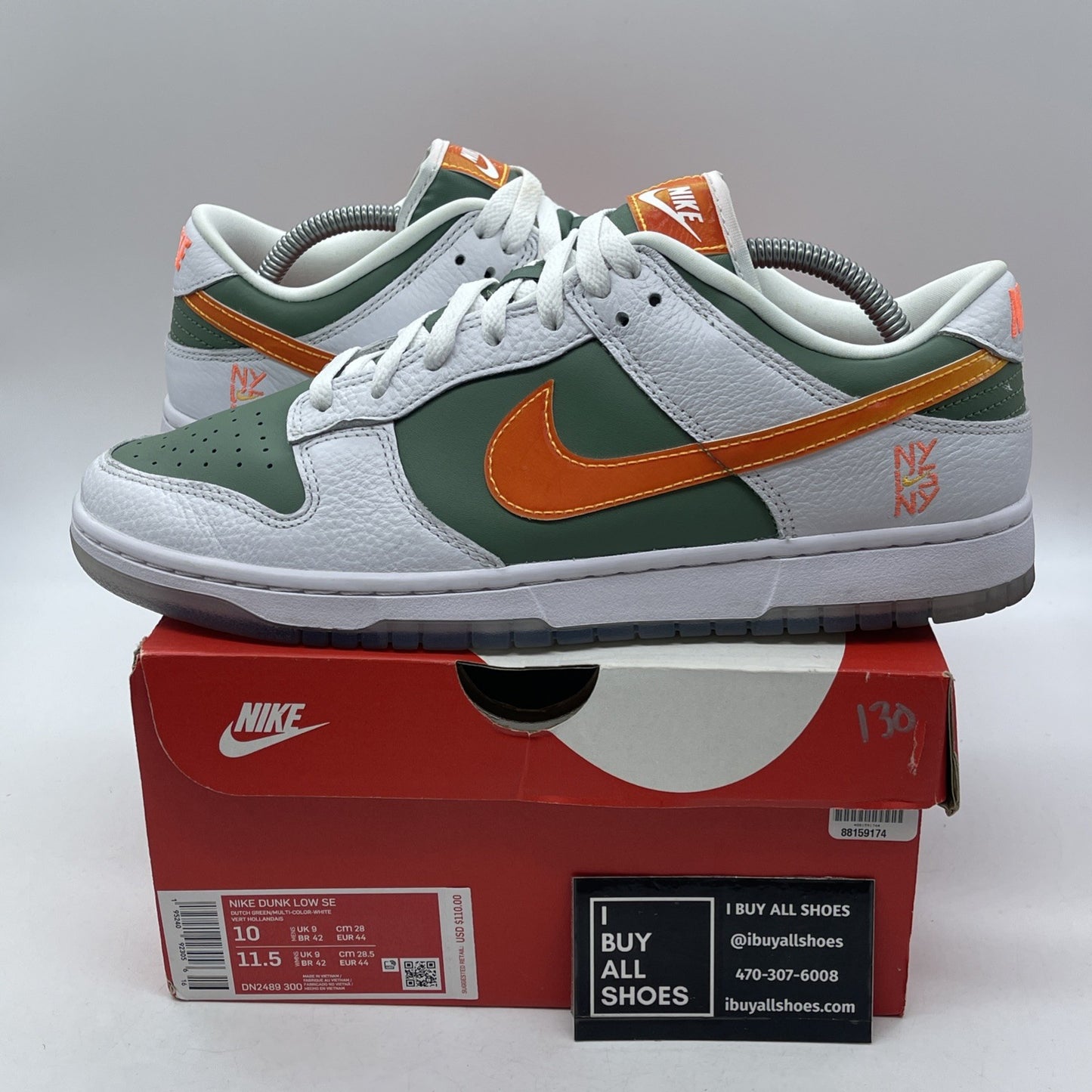 Size 10 - Nike Dunk Low NY vs. NY White Green Orange Leather (DN2489-300)
