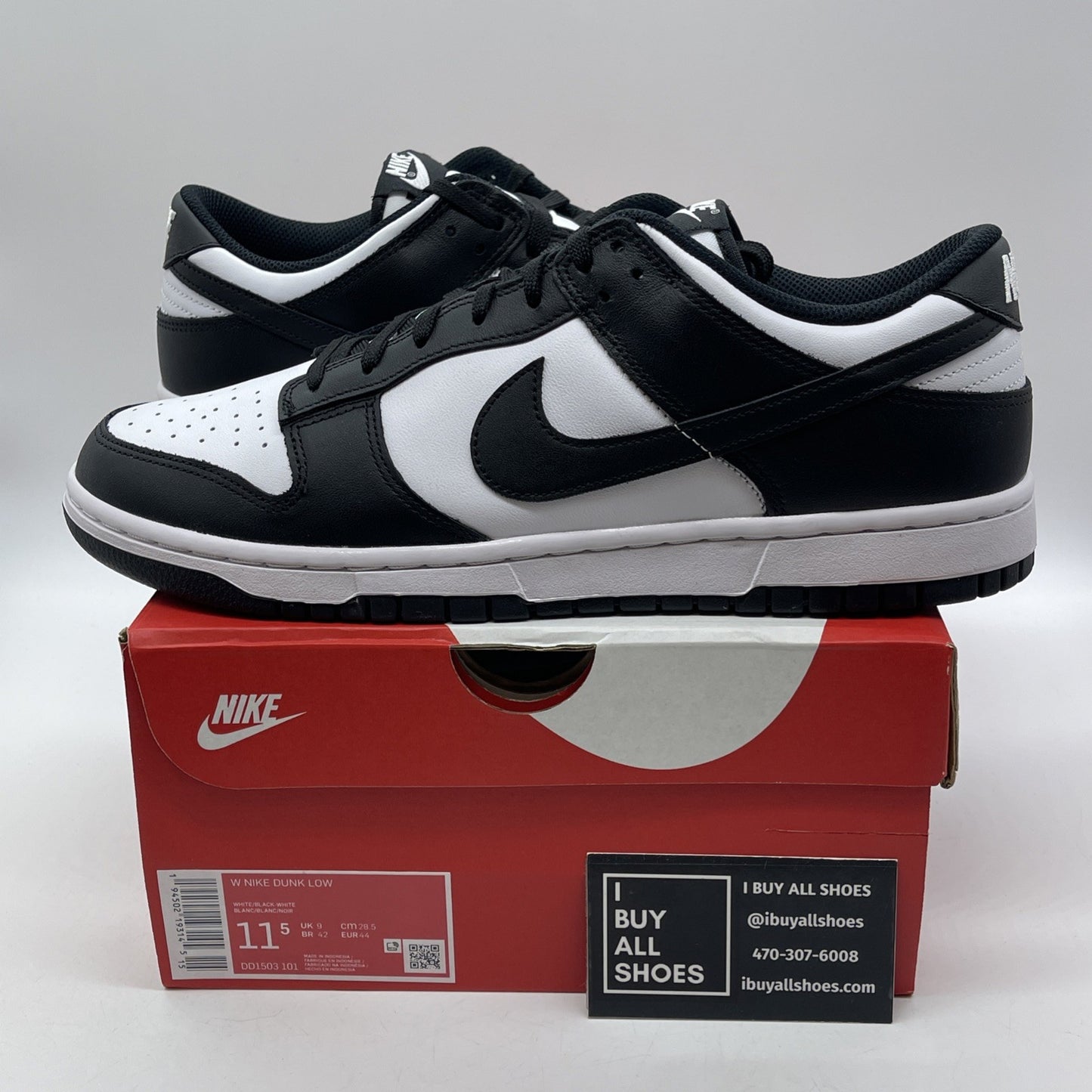 Size 11.5W - Nike Dunk Low Black White Leather (DD1503-101)