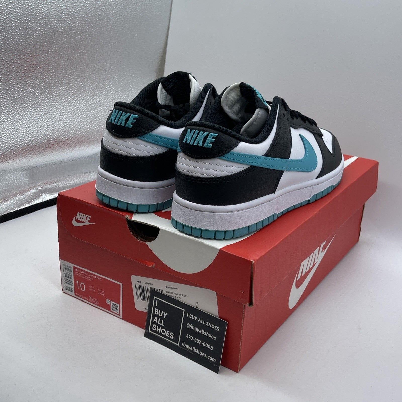 Size 10 - Nike Dunk Low Black Dusty Cactus Blue White Leather (DV0833-109)