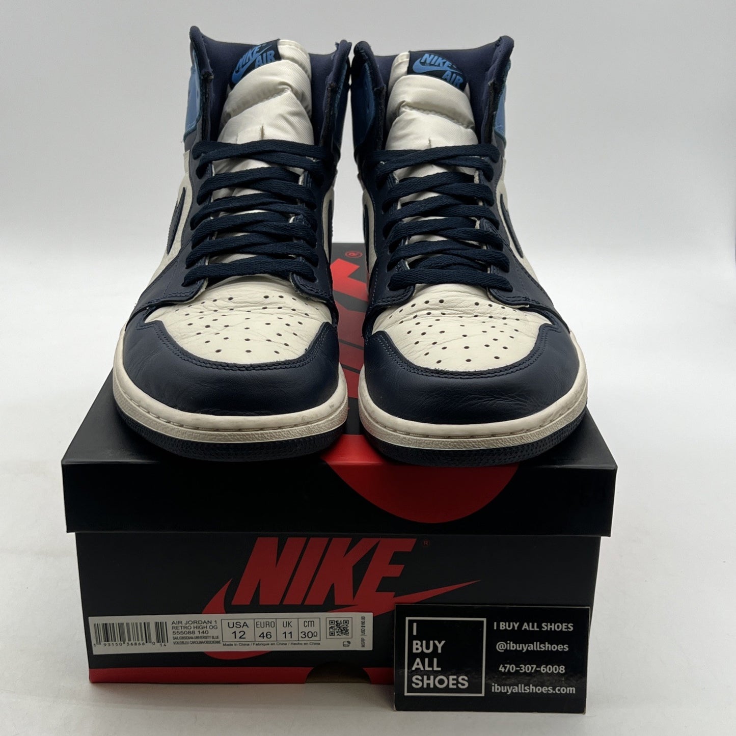 Size 12 - Air Jordan 1 Retro OG High Obsidian UNC 2019 (555088-140)