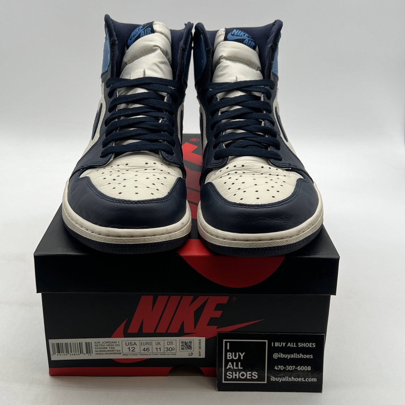 Size 12 - Air Jordan 1 Retro OG High Obsidian UNC 2019 (555088-140)