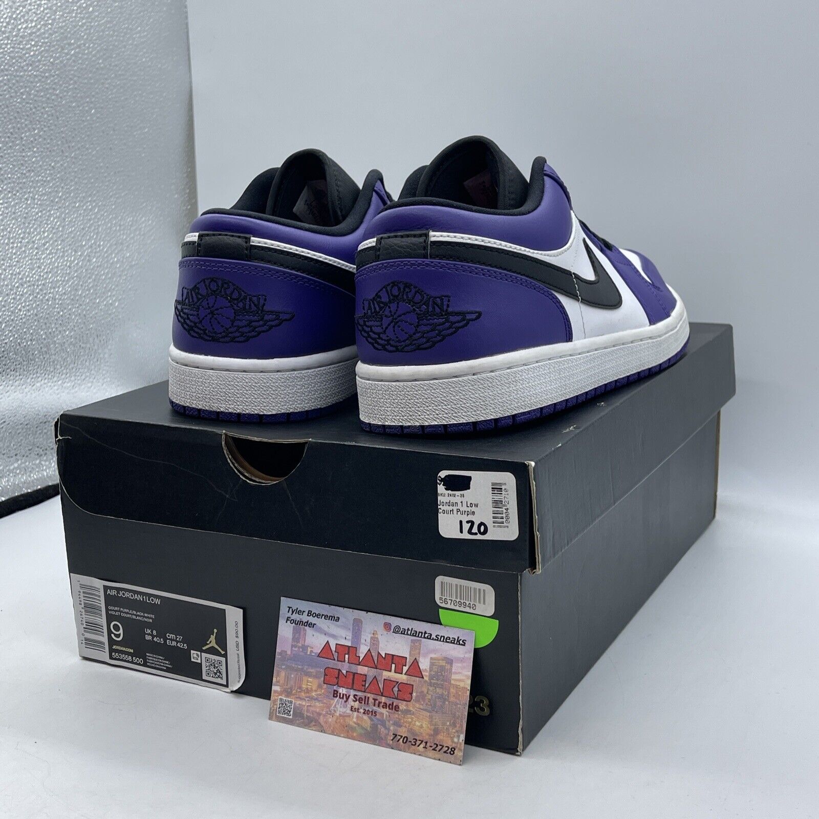 Size 9 - Air Jordan 1 Low Court Purple White Black Leather (553558-500)