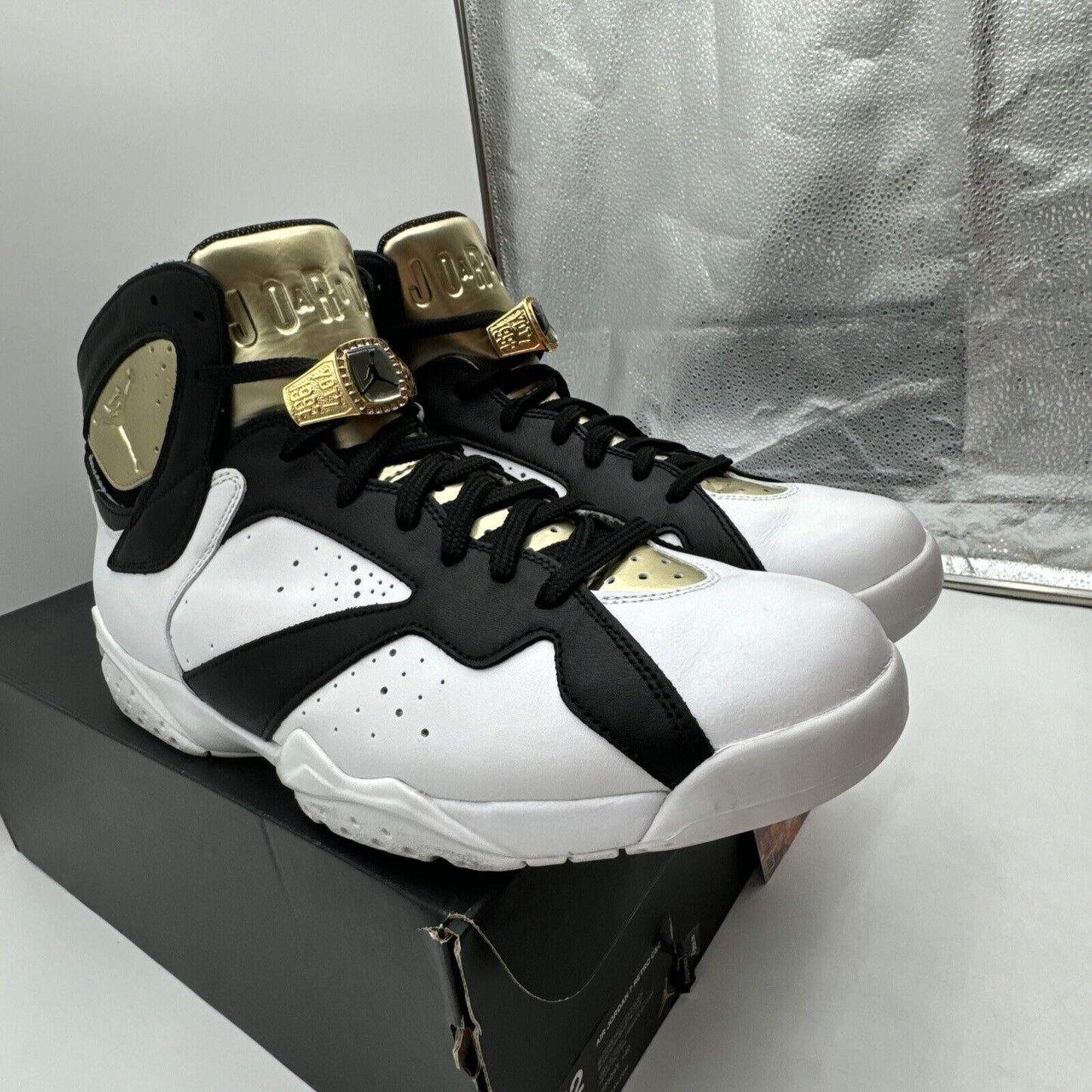 Size 12 - Air Jordan 7 Retro Champagne Gold White Black Leather Metal Rings Prem