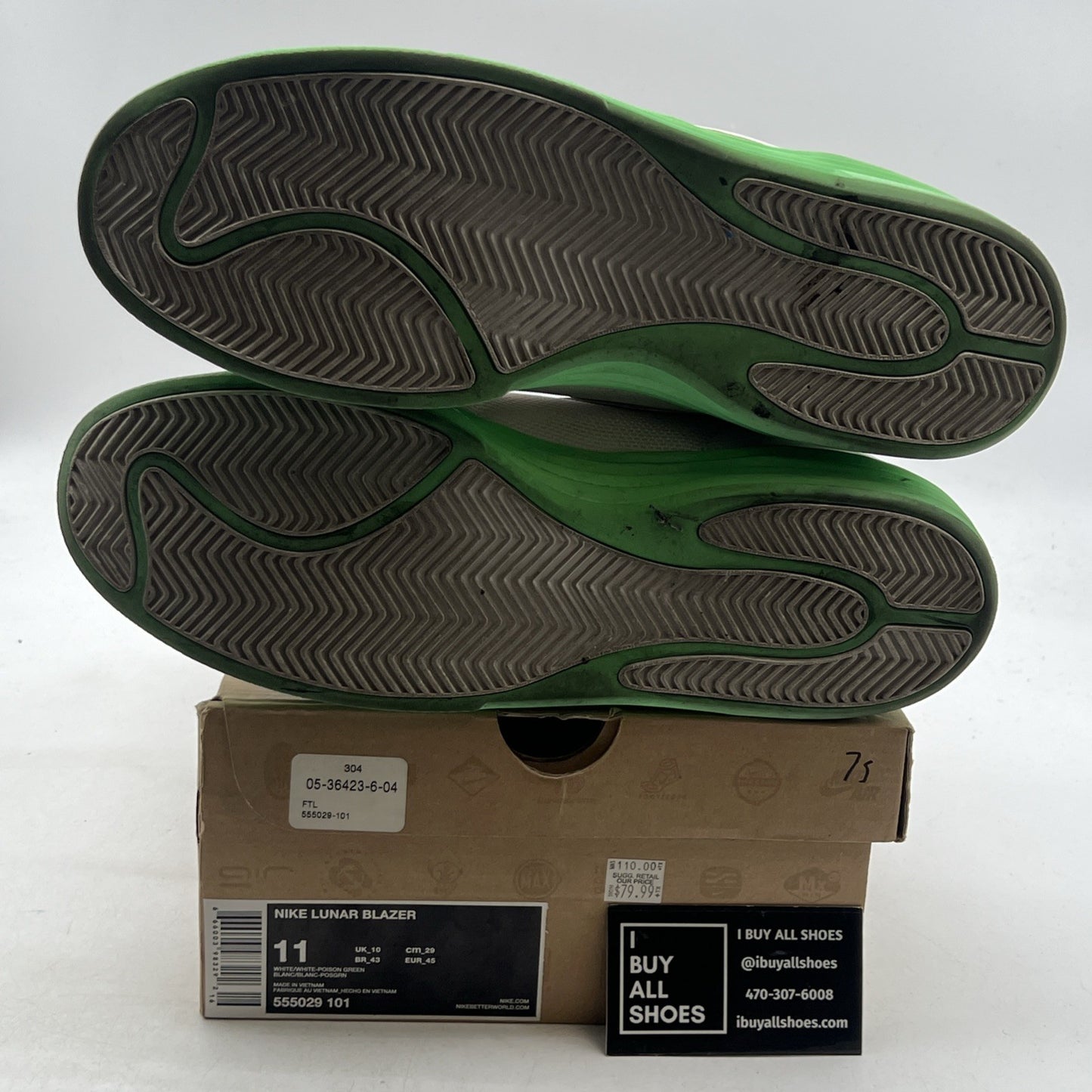 Size 11 - Nike Lunar Blazer White Poison Green (555029-101)
