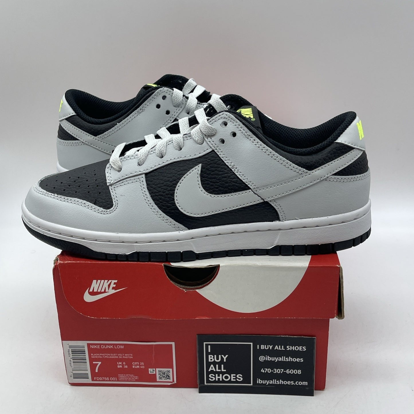 Size 7 - Nike Dunk Low Reverse Panda Neon Black Grey Leather (FD9756-001)