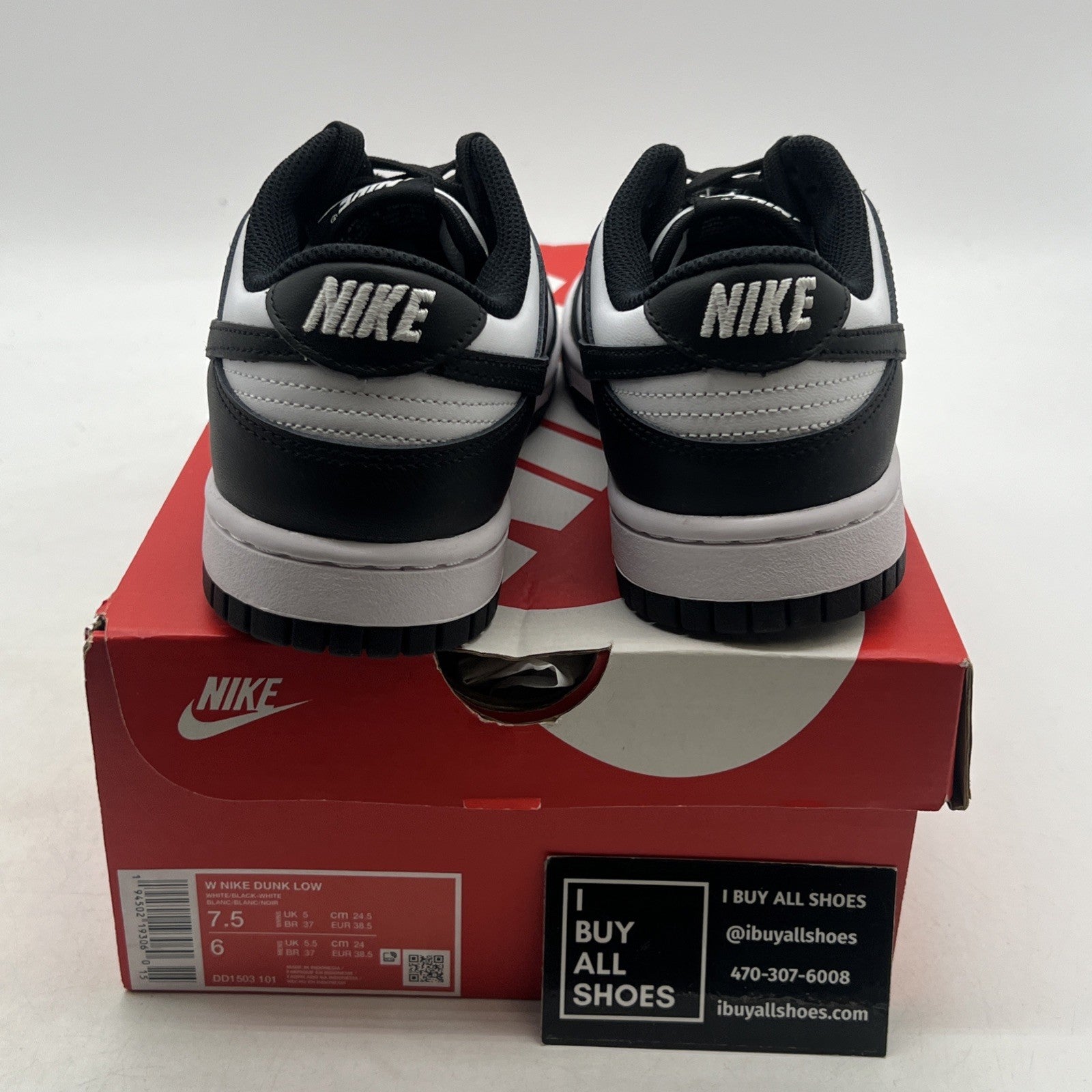Size 7.5 - Nike Dunk Low Black White W (DD1503-101)