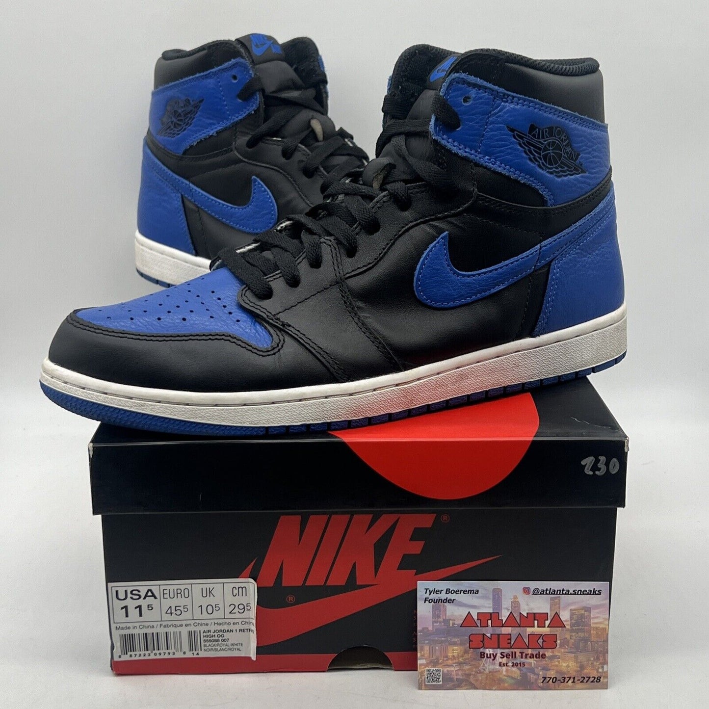 Size 11.5 - Jordan 1 Retro OG High Royal Black White Leather  (555088-007)