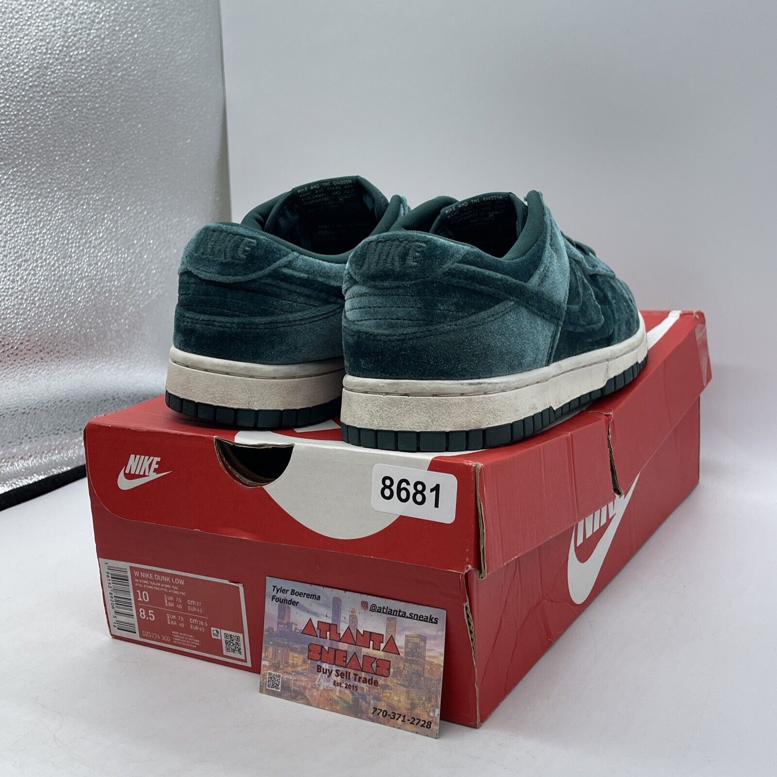 Size 10W - Nike Dunk Low Green Velvet White Suede (DZ5224-300)
