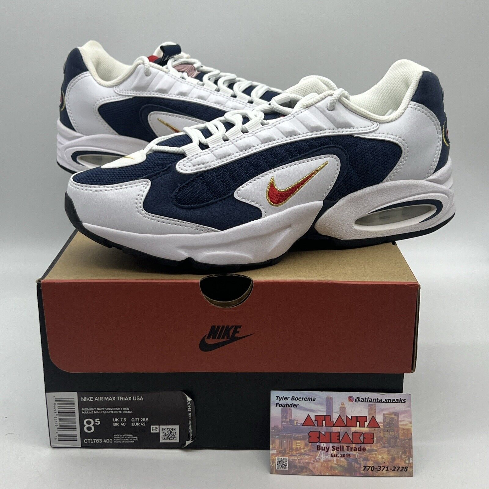 Size 8.5 - Nike Air Max Triax 96 USA 2020 Brand New Og All White Navy Red Gold