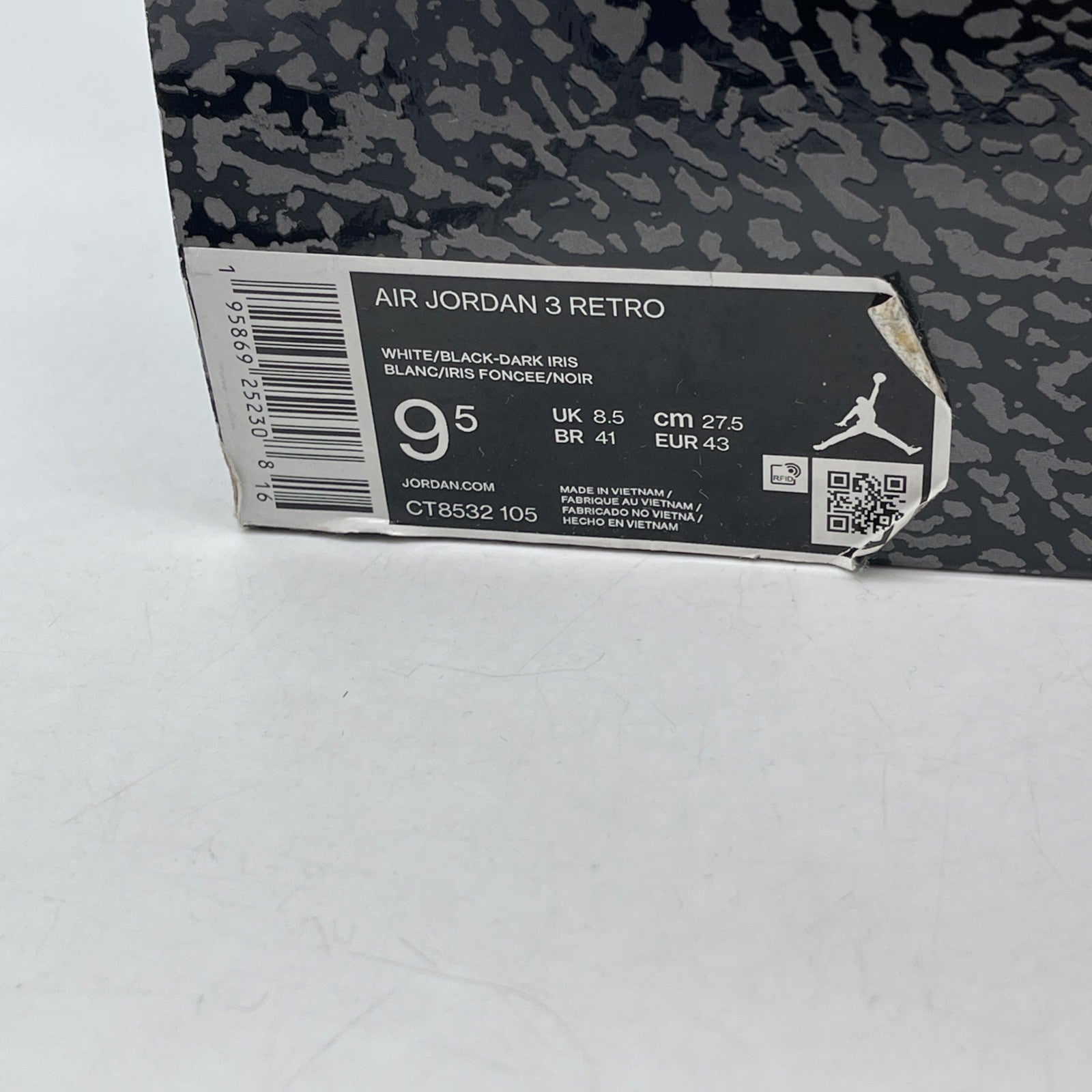 Size 9.5 - Jordan 3 Retro Mid Dark Iris White Purple Grey Suede (CT8532-105)