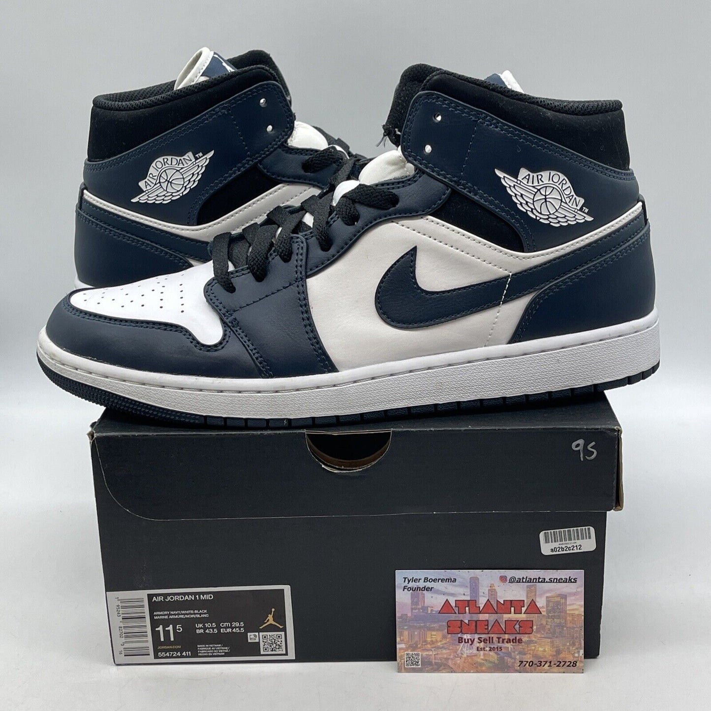 Size 11.5 - Jordan 1 Mid Armory Navy 2021 Leather Black Suede (554724-411)