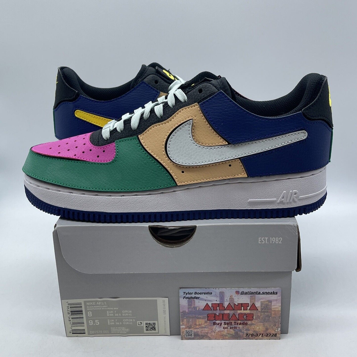 Size 8 - Nike Air Force 1/1 Black Multi-Color White Leather Suede (DB2576-001)