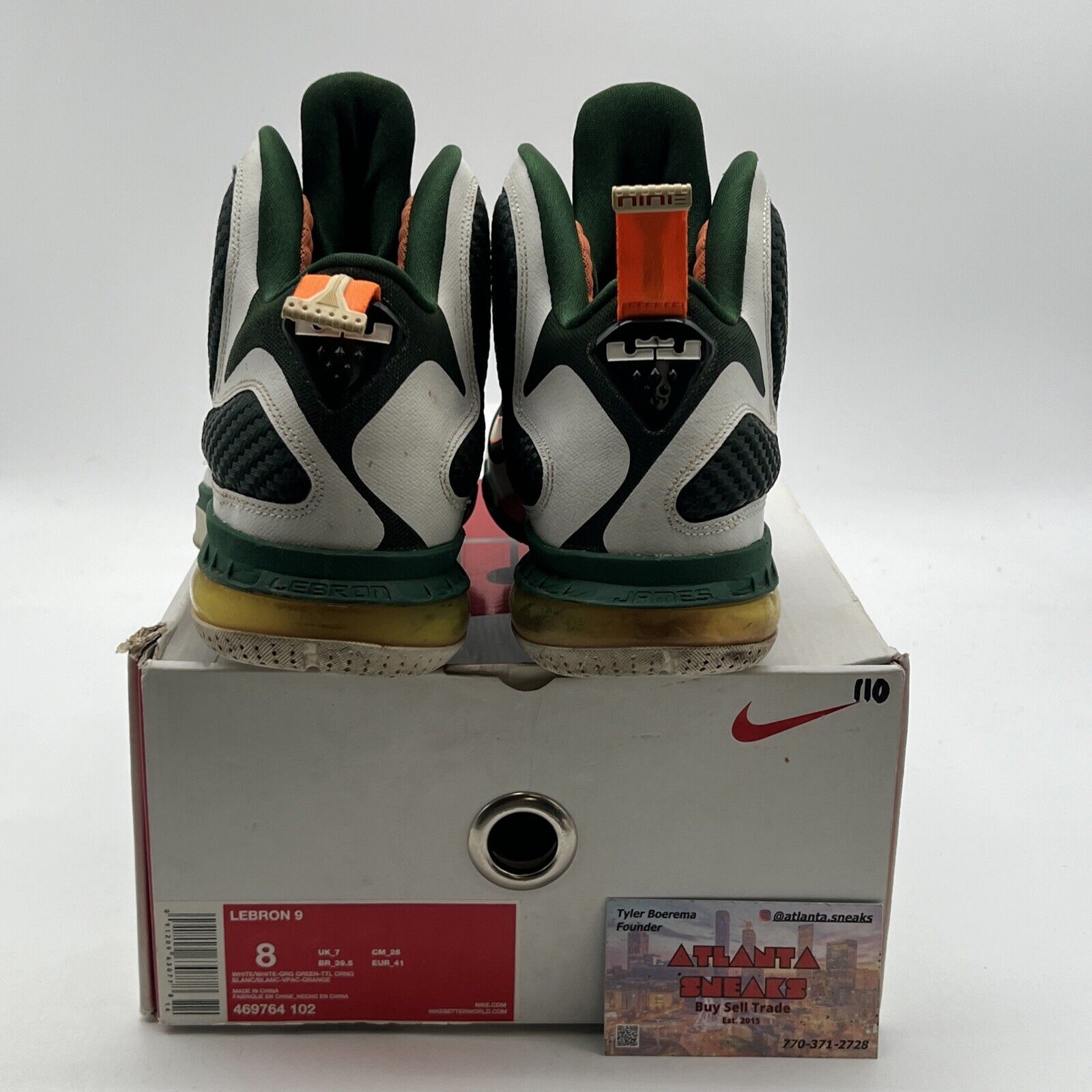 Size 8 - Nike LeBron 9 Miami Hurricanes (469764-102)