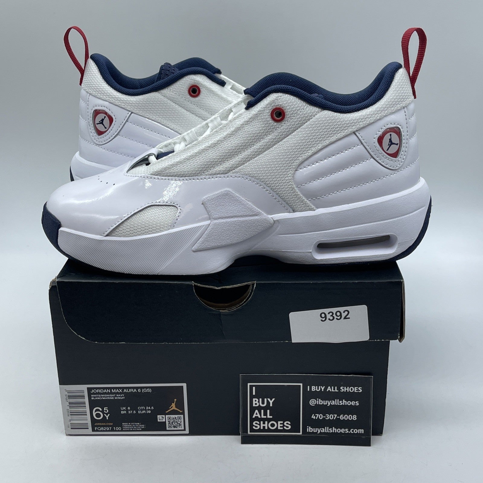 Size 6.5Y - Air Jordan Max Aura 6 GS White Varsity Red Midnight Navy(FQ8297-100)