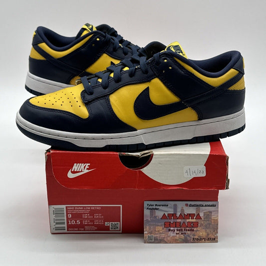 Size 9 - Nike Dunk Low Michigan 2021 Go Blue Yellow Leather OG All Nike Classic