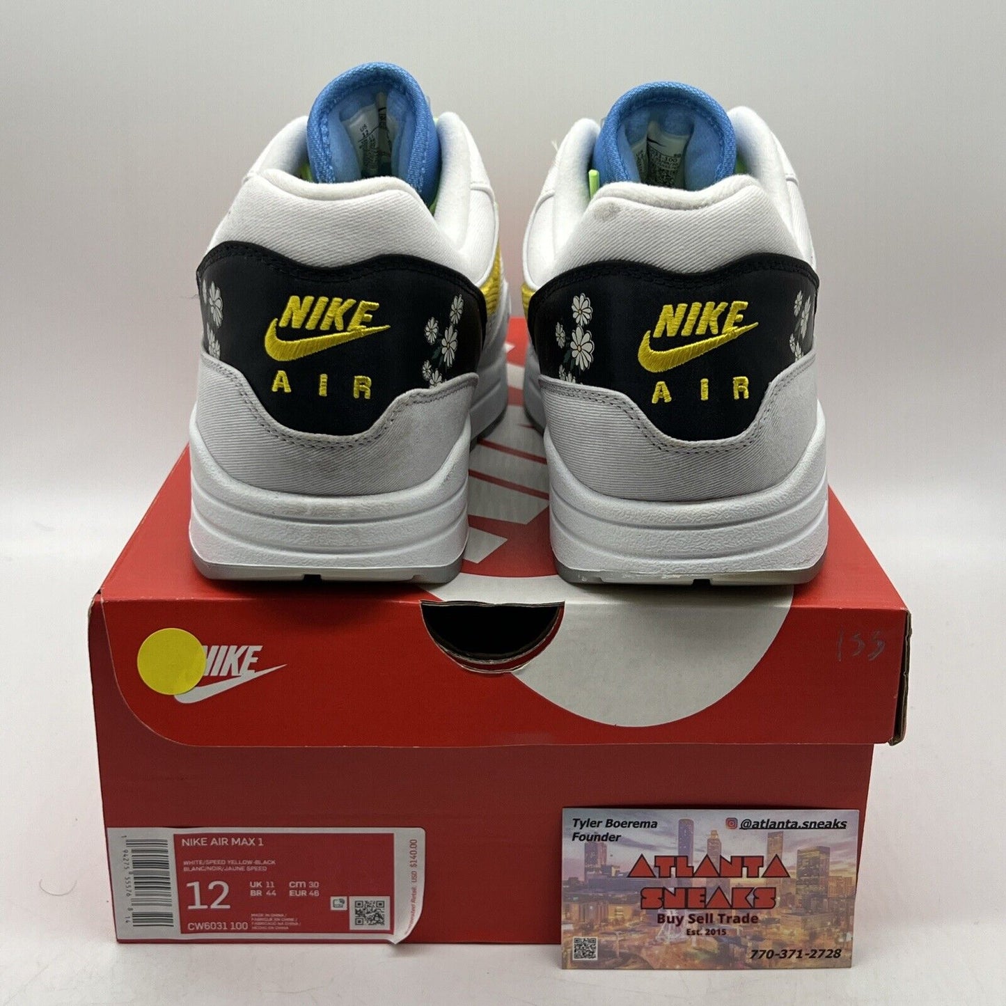 Size 12 - Nike Air Max 1 Daisy - CW6031-100 White Grey Blue Green (CW6031-100)