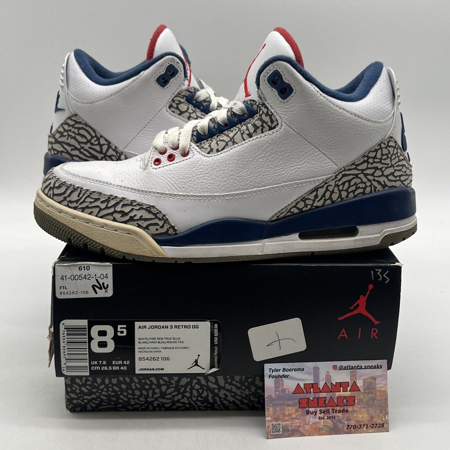 Size 8.5 - Jordan 3 Retro OG Mid True Blue Leather Black (854262-106)