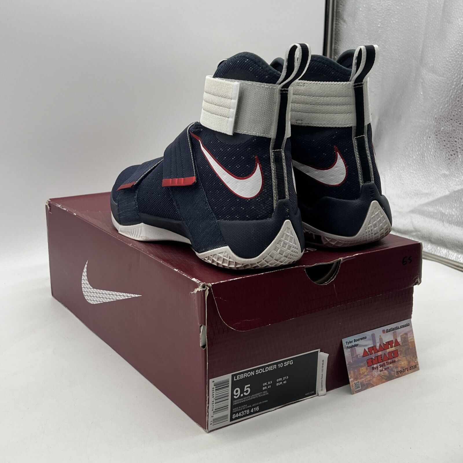 Size 9.5 - Nike LeBron Soldier 10 Navy Red White (844378-416)