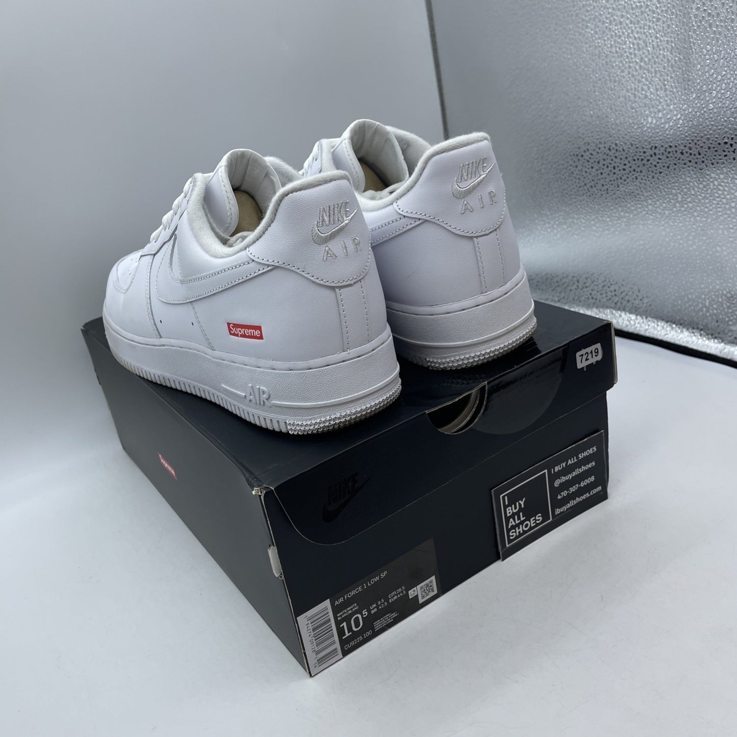 Size 10.5 - Nike Air Force 1 x Supreme Low Box Logo - White (CU9225-100)
