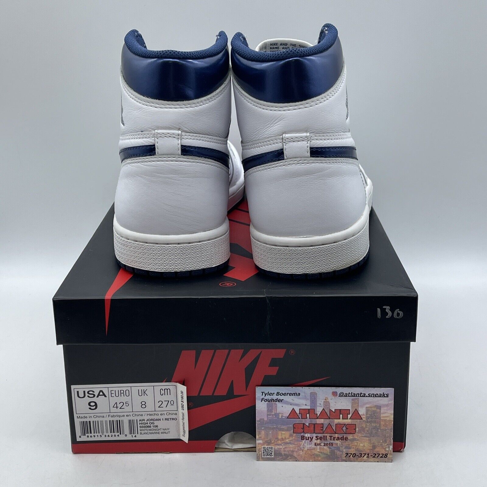 Size 9 - Air Jordan 1 Retro OG High Metallic Navy White Leather (555088-106)