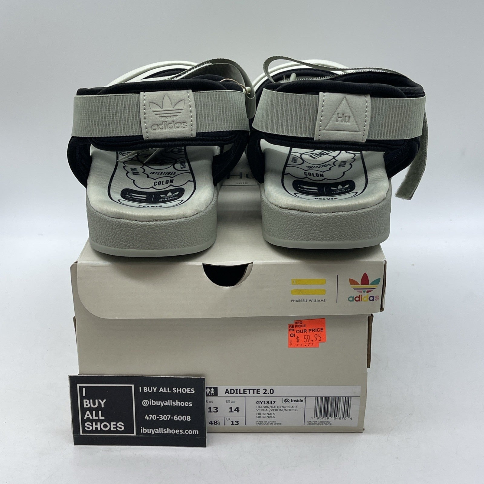 Size 13 - Adidas x Pharrell Williams Adilette 2.0 Sandal Slides (GY1847)