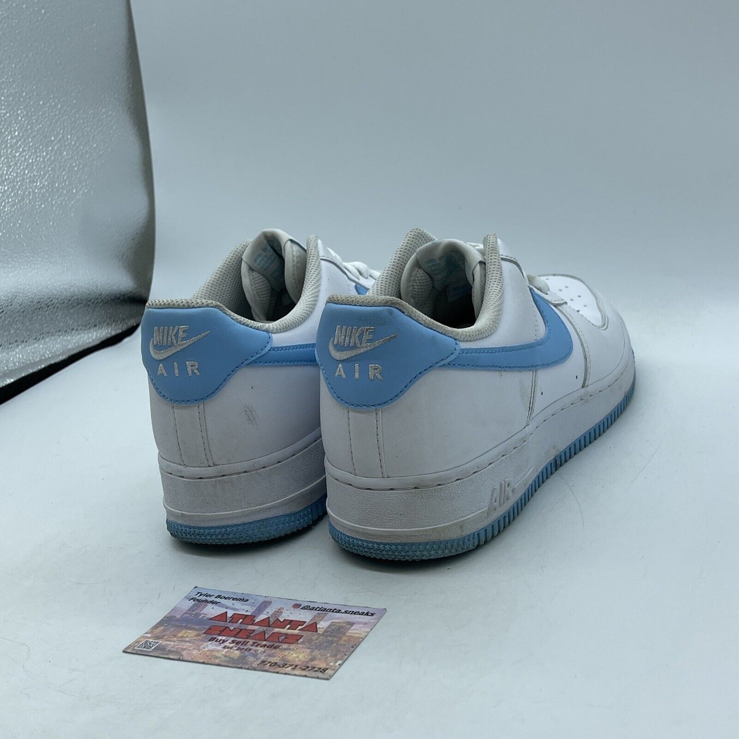 Size 8.5 - Nike Air Force 1 '07 White Aquarius Blue Leather (FQ4296-100)