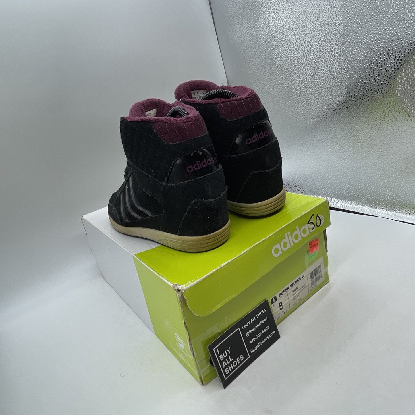 Size 8 - Adidas Neo Super Wedge Lace Up Sneaker Black  (F98650)
