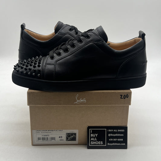 Size 43 -Christian Louboutin Black Leather Louis Junior Spikes Low Top Sneakers