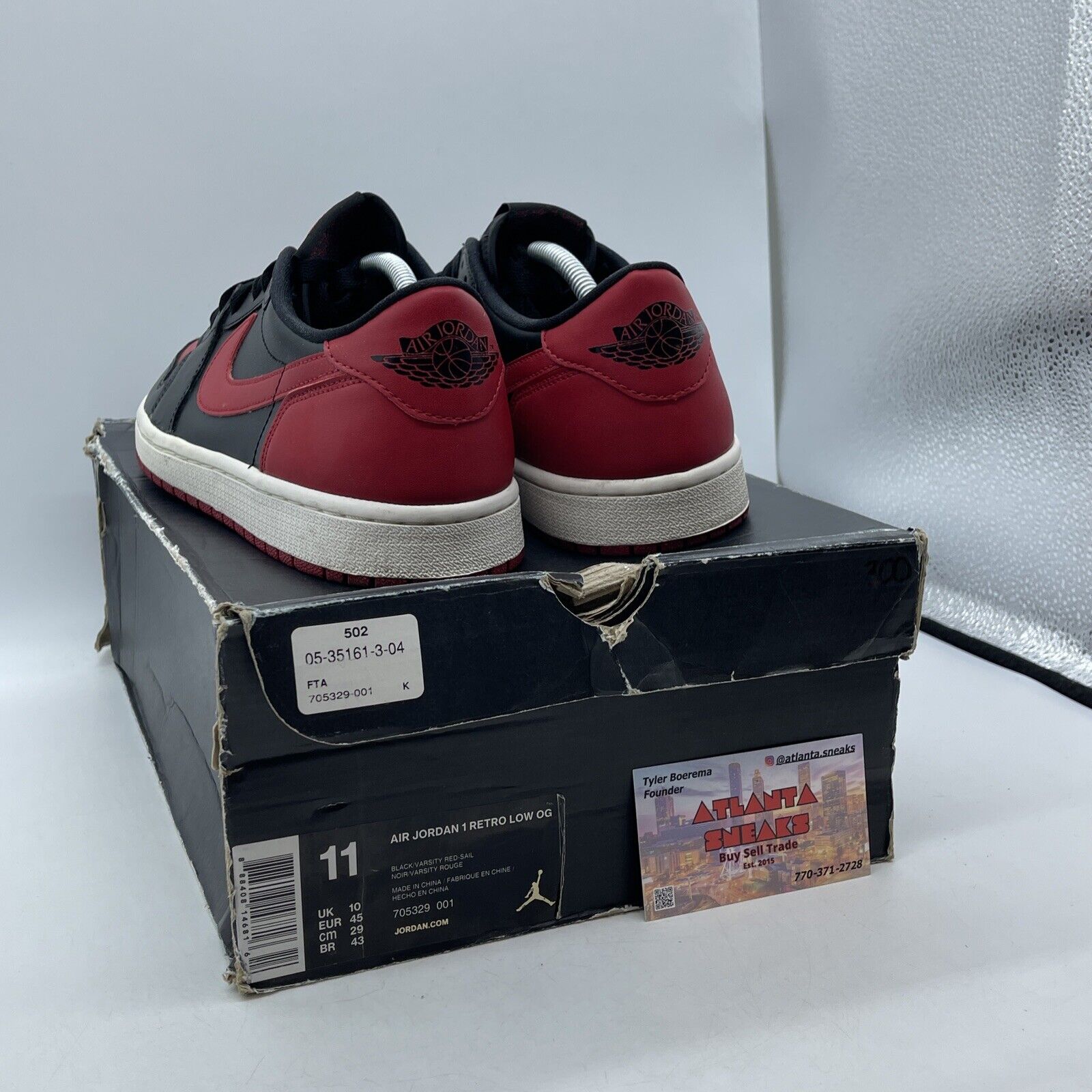 Size 11 - Air Jordan 1 Retro OG Low Bred Red Black Leather (705329-001)