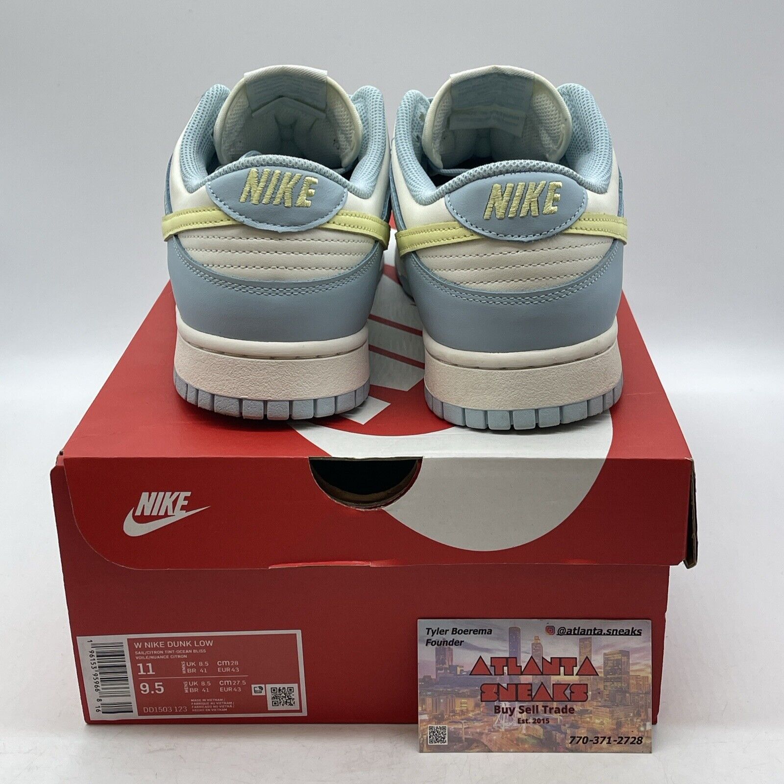 Size 11W - Nike Dunk Low Ocean Bliss White Blue Yellow Leather (DD1503-123)