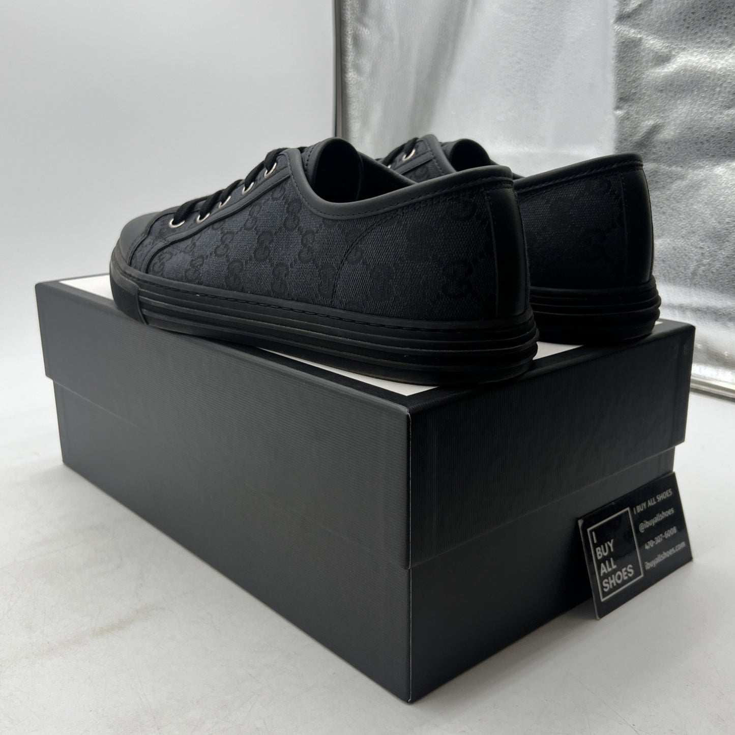 Size 11.5G - GUCCI GG Canvas Leather Low Top Sneakers Blackmade in ITALY