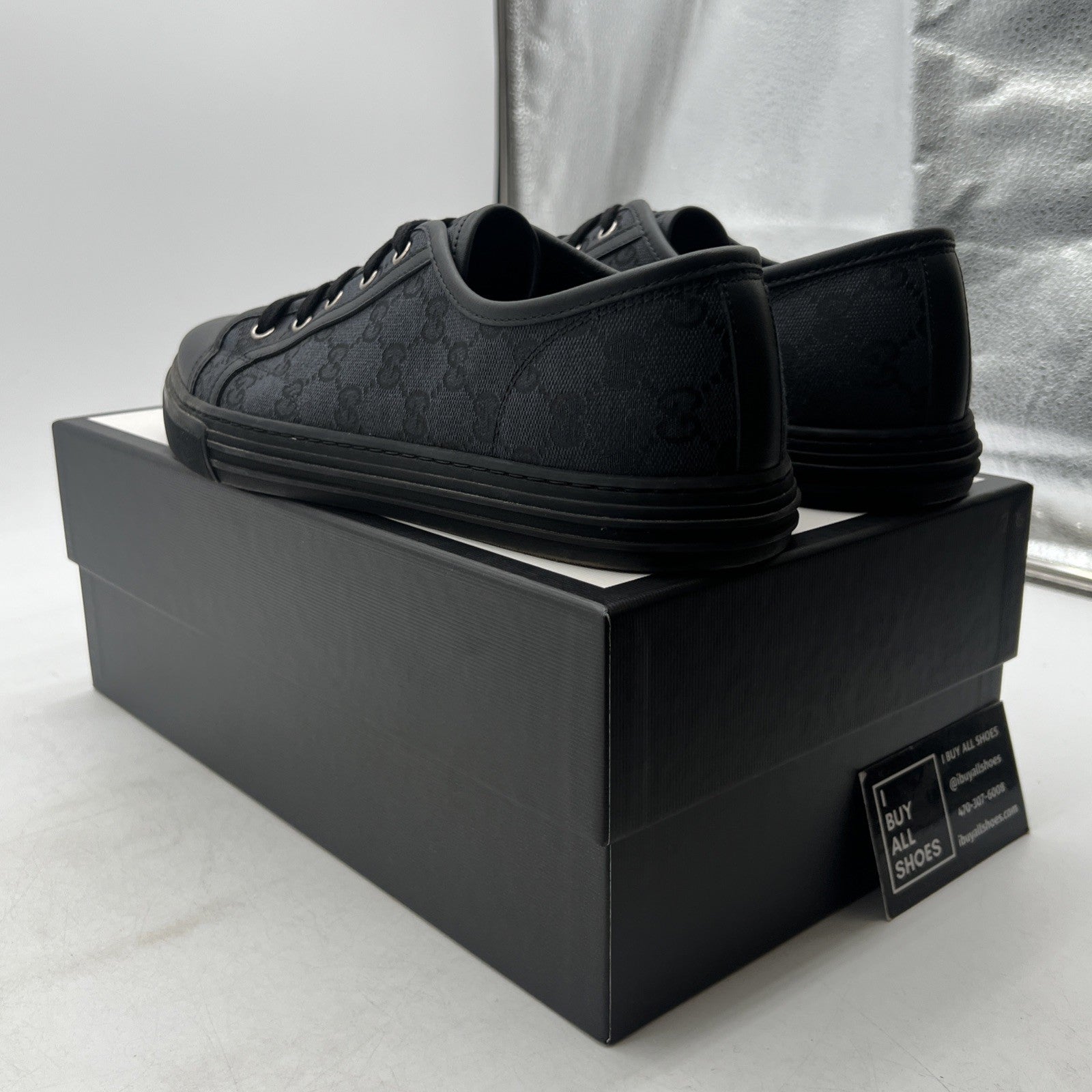 Size 11.5G - GUCCI GG Canvas Leather Low Top Sneakers Blackmade in ITALY