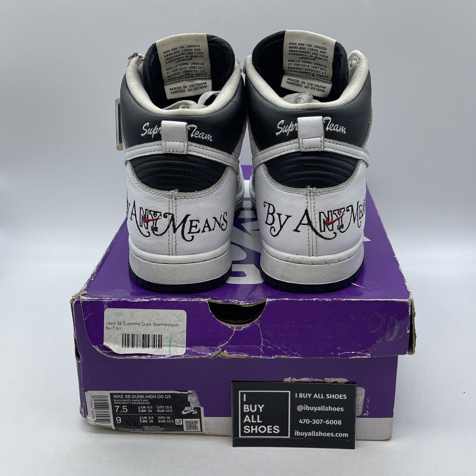 Size 7.5 - Nike Supreme x Dunk SB High By Any Means - Stormtrooper (DN3741-002)