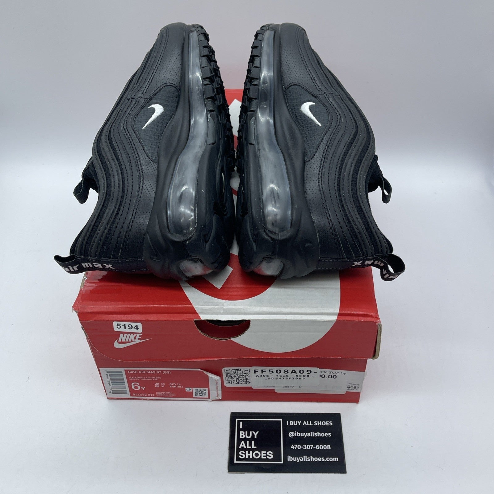 Size 6Y (GS) - Nike Air Max 97 Low Black  Suede Leather (921522-011)