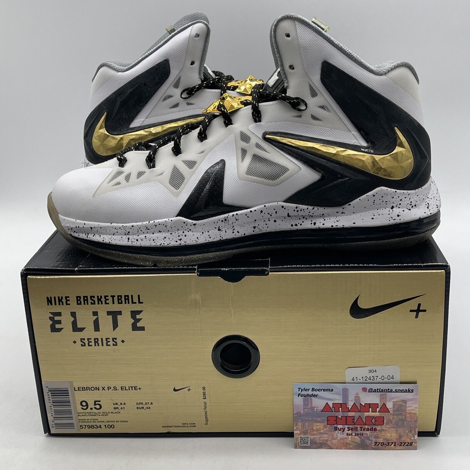Size 9.5 - Nike LeBron 10 P.S. Elite+ White Gold Black Suede (579834-100)