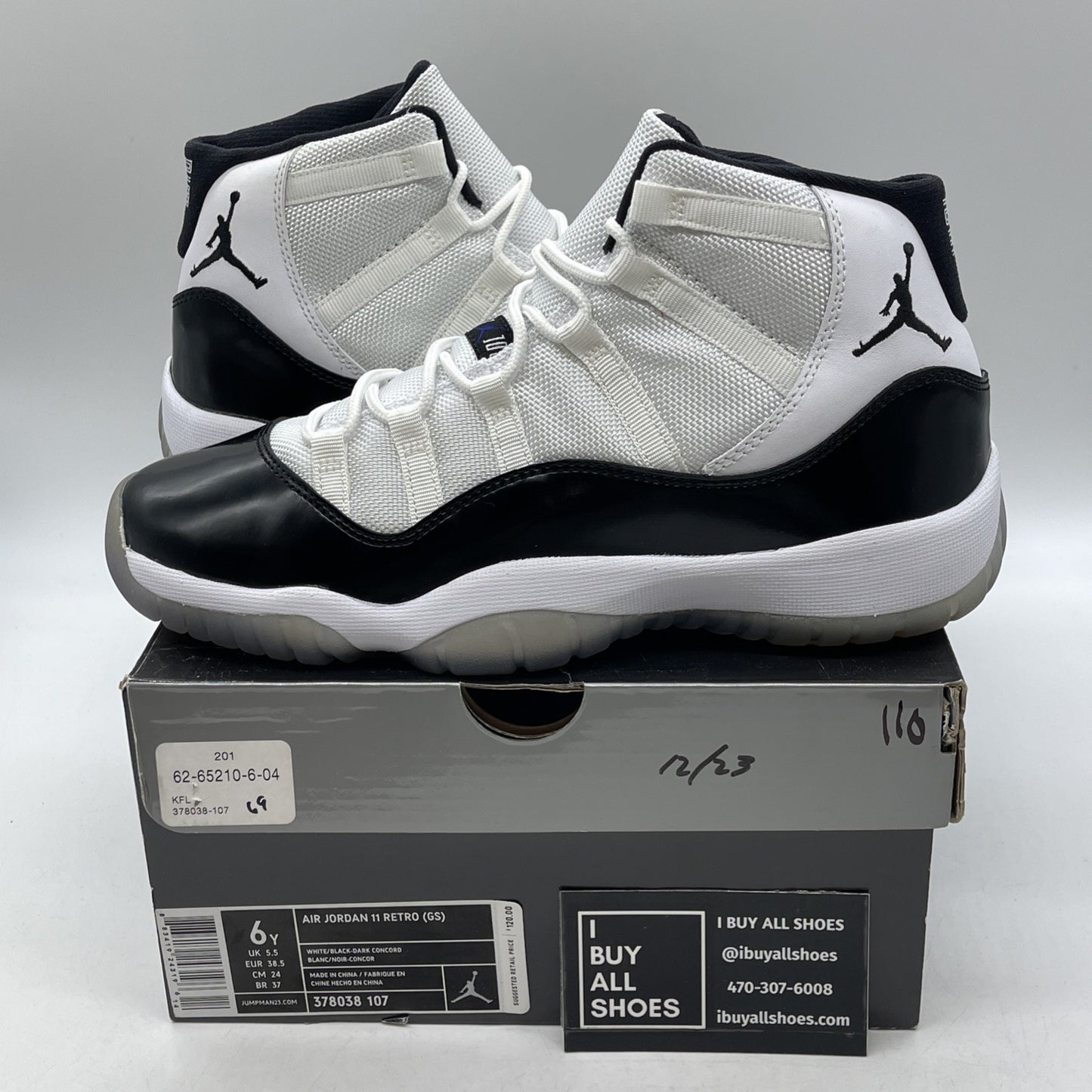 Size 6Y - Jordan 11 Retro Concord Black White Leather (378038-107)