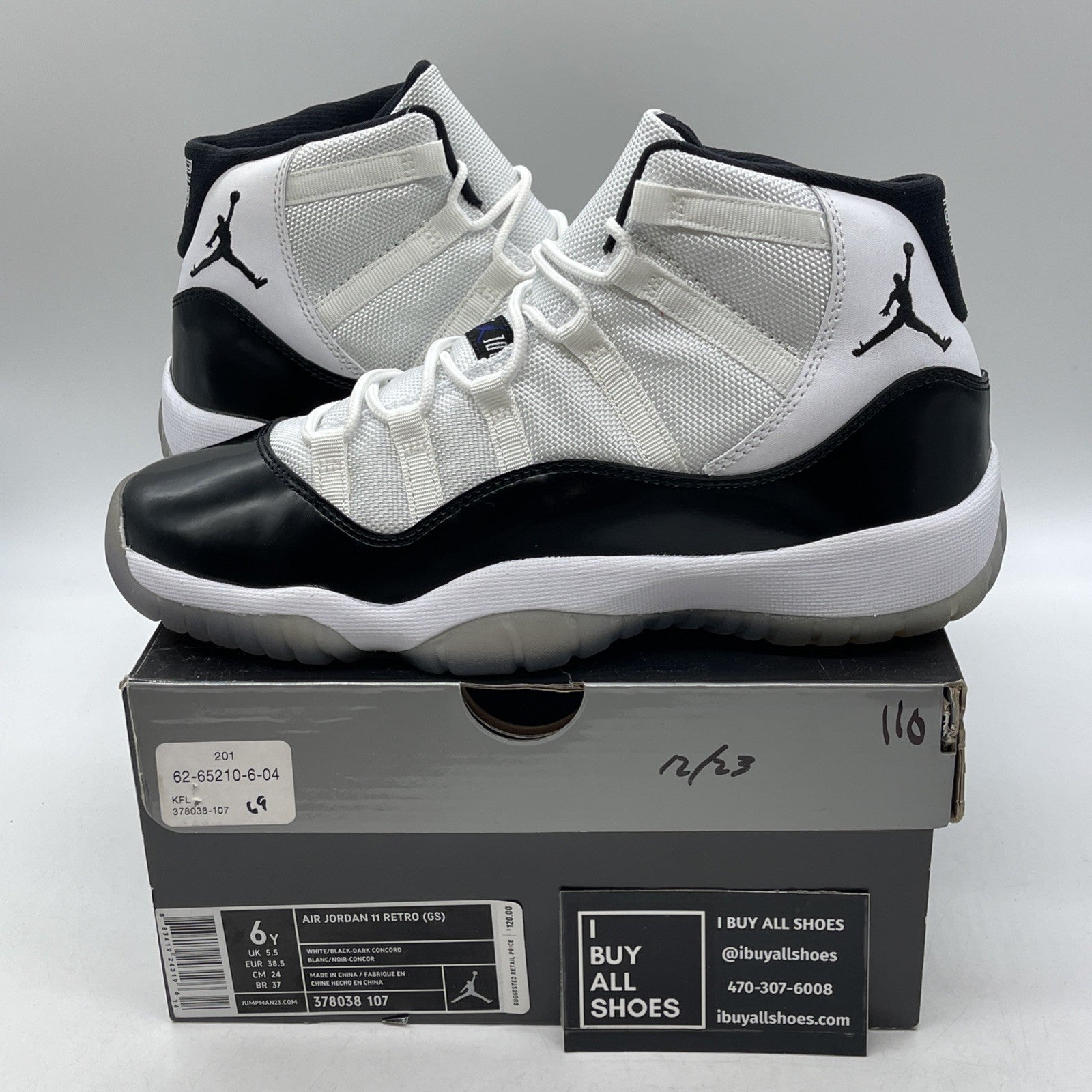 Size 6Y - Jordan 11 Retro Concord Black White Leather (378038-107)