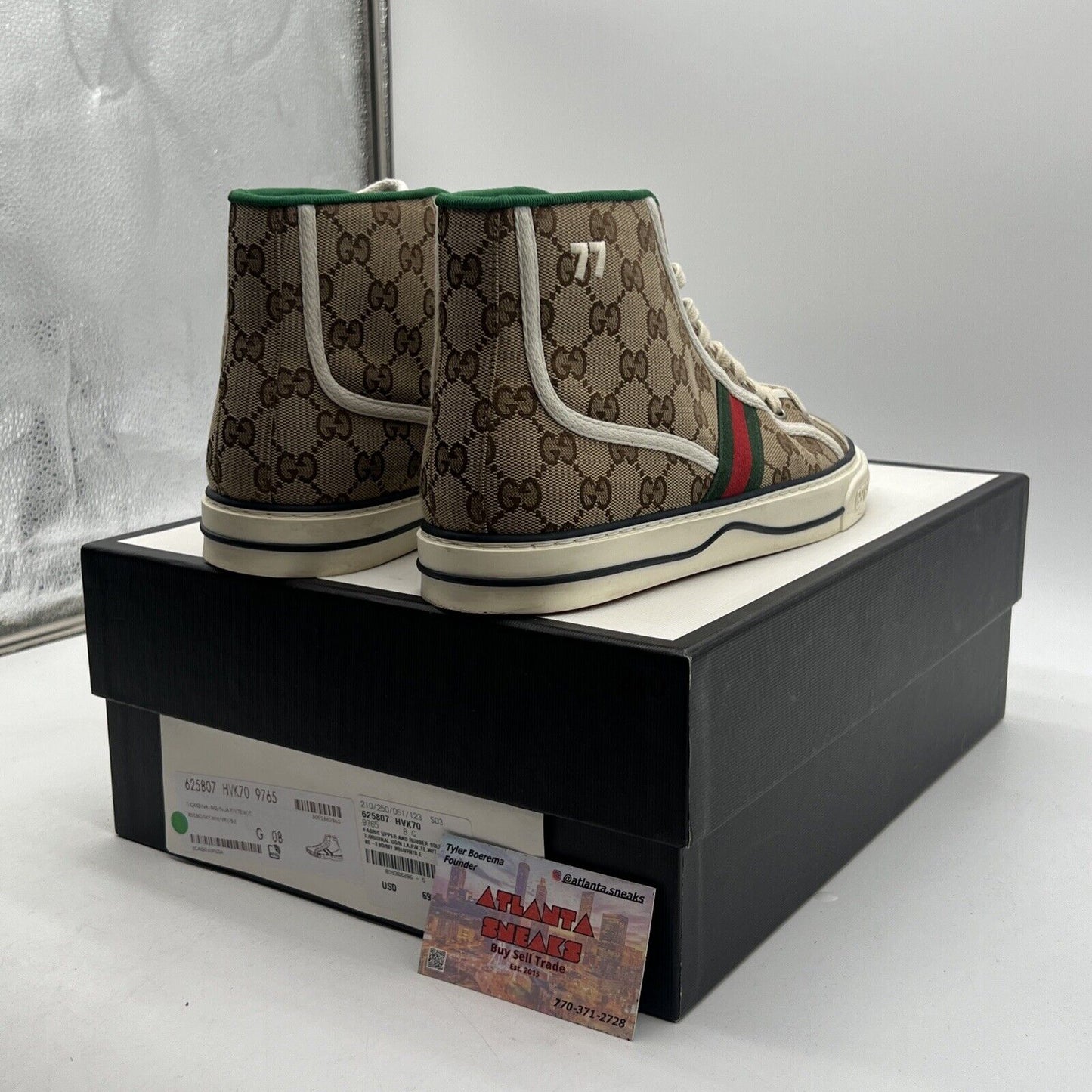 Size 8.5 - Men's Gucci Tennis 1977 High Top Sneaker Beige/Green/Red