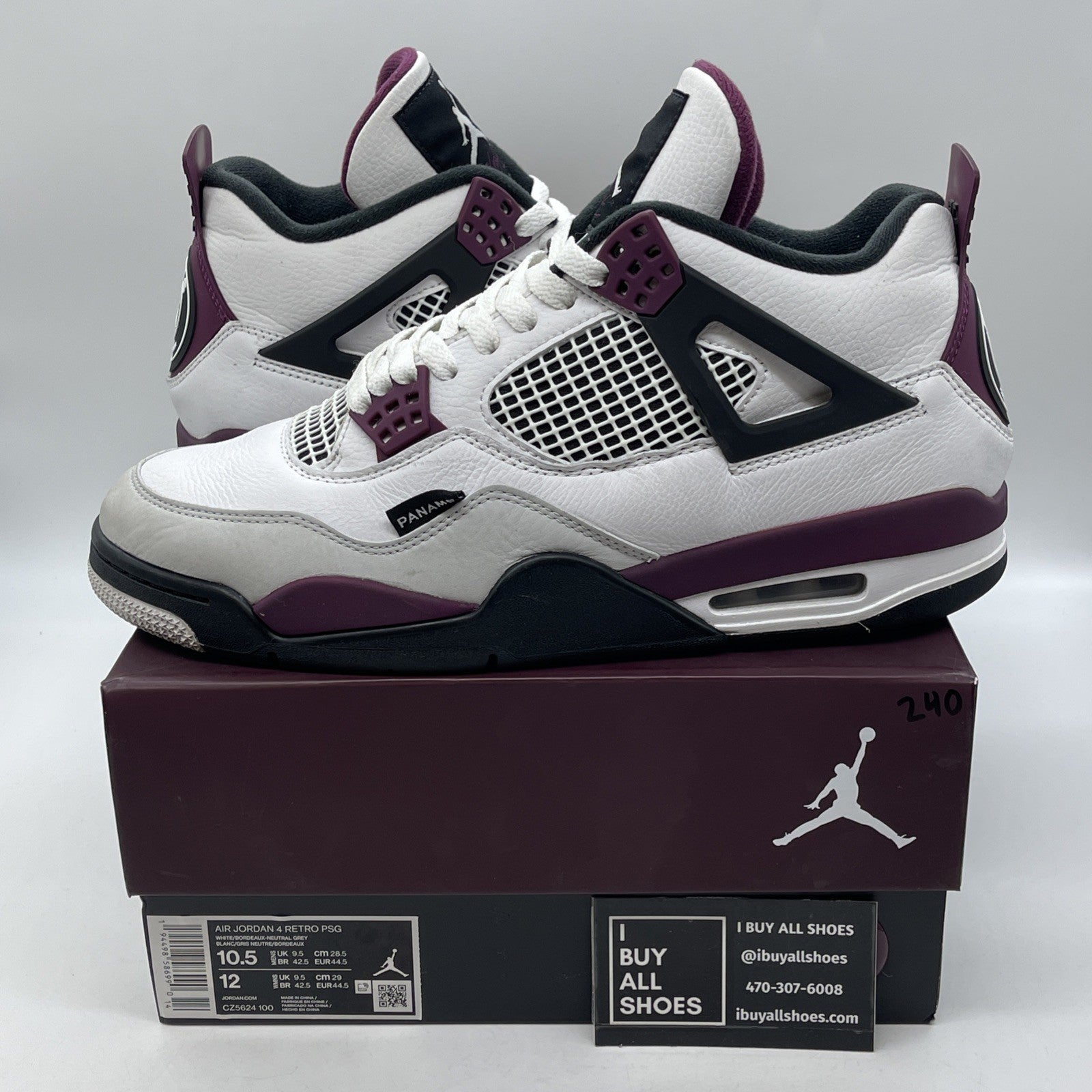 Size 10.5 - Jordan 4 Retro x Paris Saint-Germain Bordeaux White (CZ5624-100)