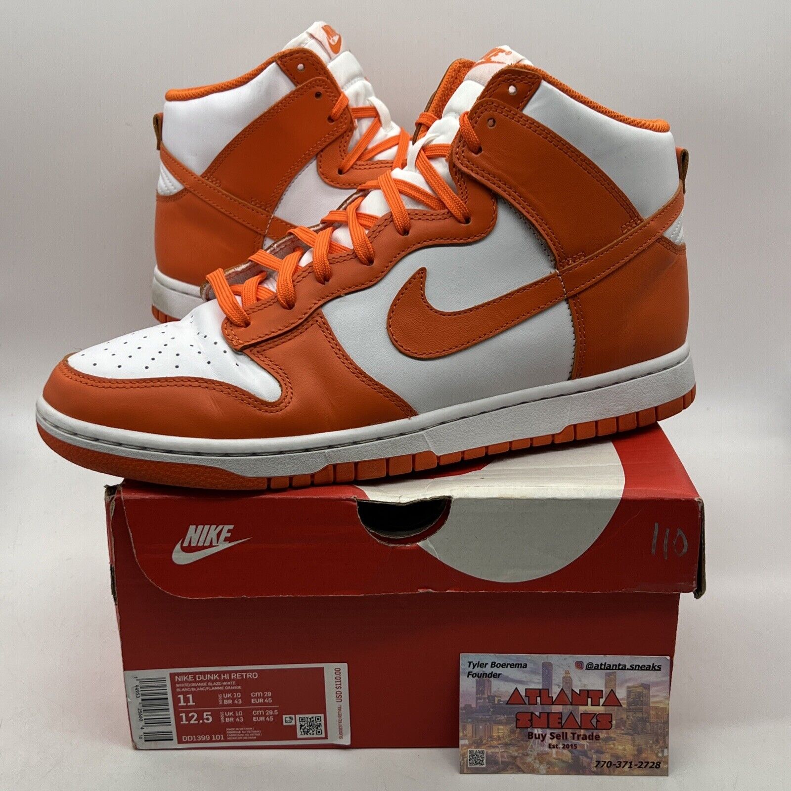 Size 11 - Nike Dunk SP 2021 High Syracuse White Leather Orange (DD1399-101)