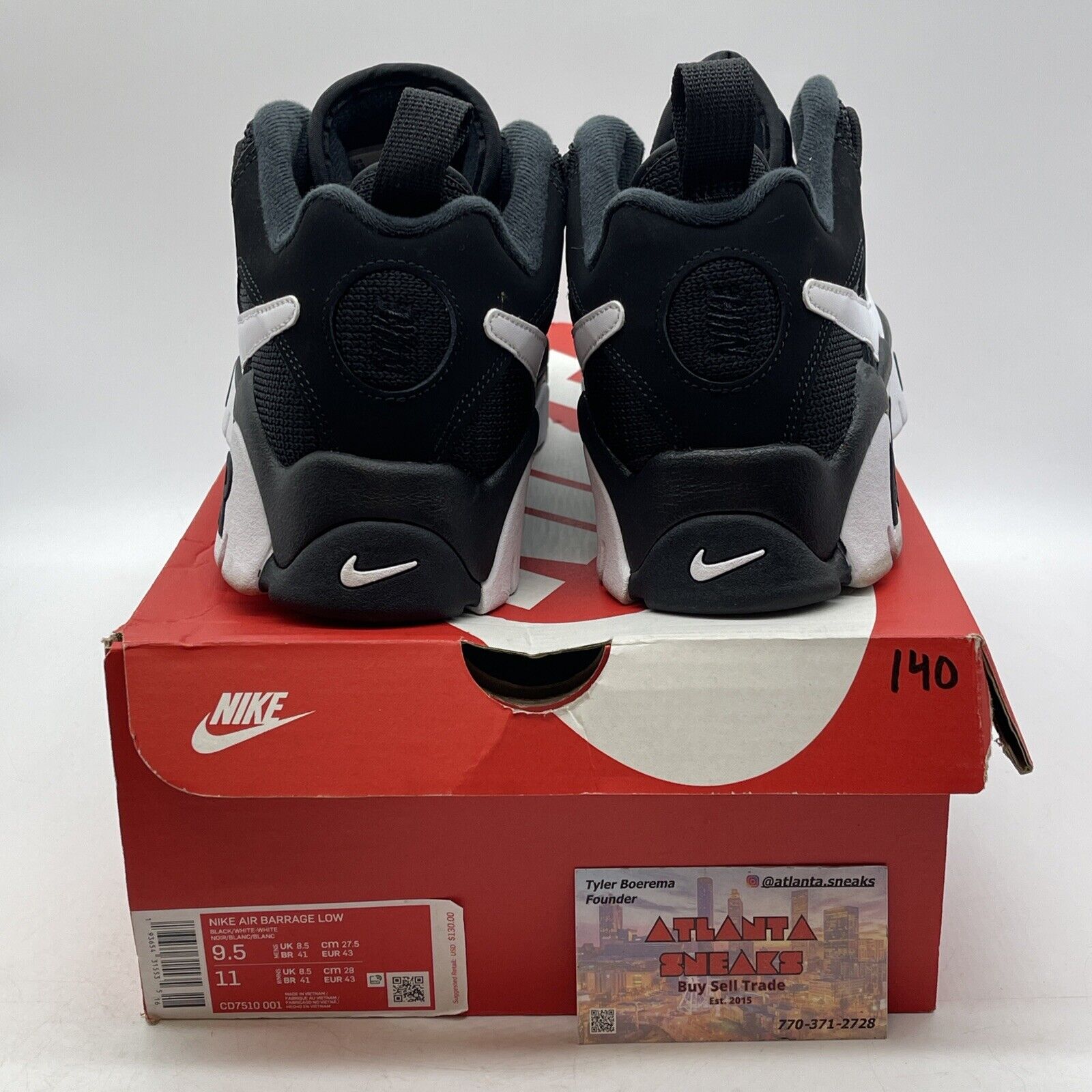 Size 9.5 - Nike Air Barrage Low Black White Suede (CD7510-001)