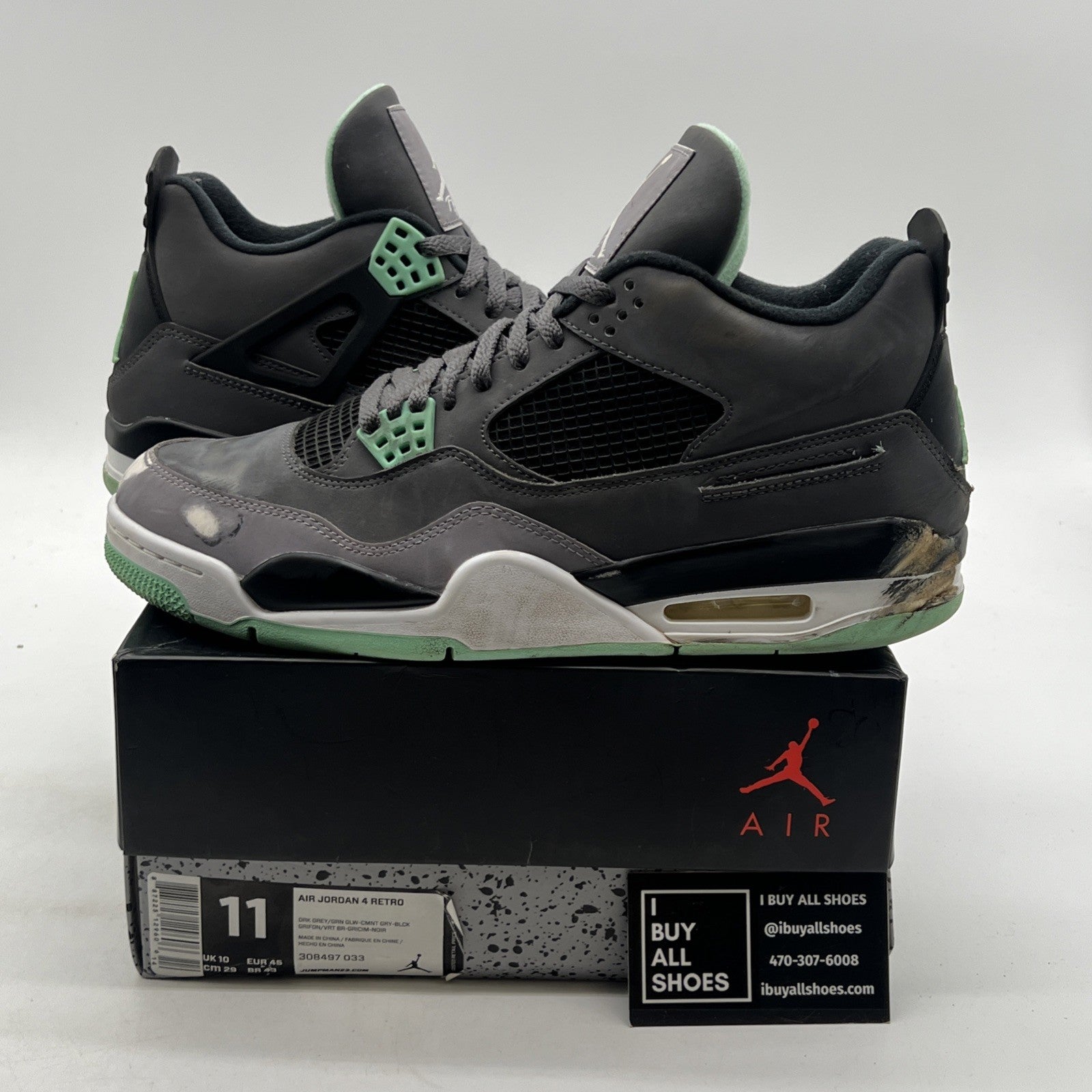 Size 11 - Air Jordan 4 Retro Green Glow 2013 (308497-033)