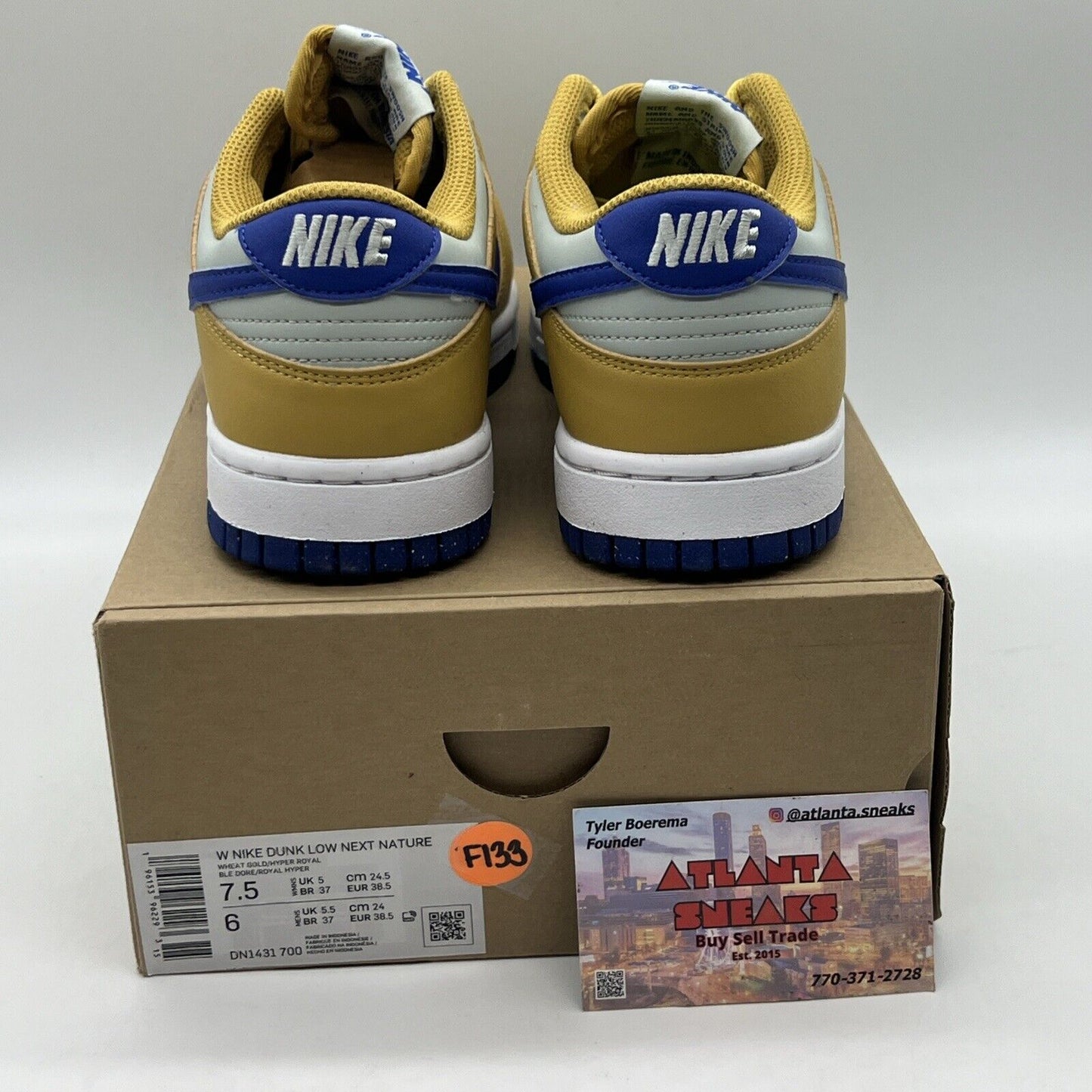 WMNS SZ 7.5 NIKE DUNK LOW NEXT NATURE WHEAT GOLD HYPER ROYAL (DN1431-700) Og All