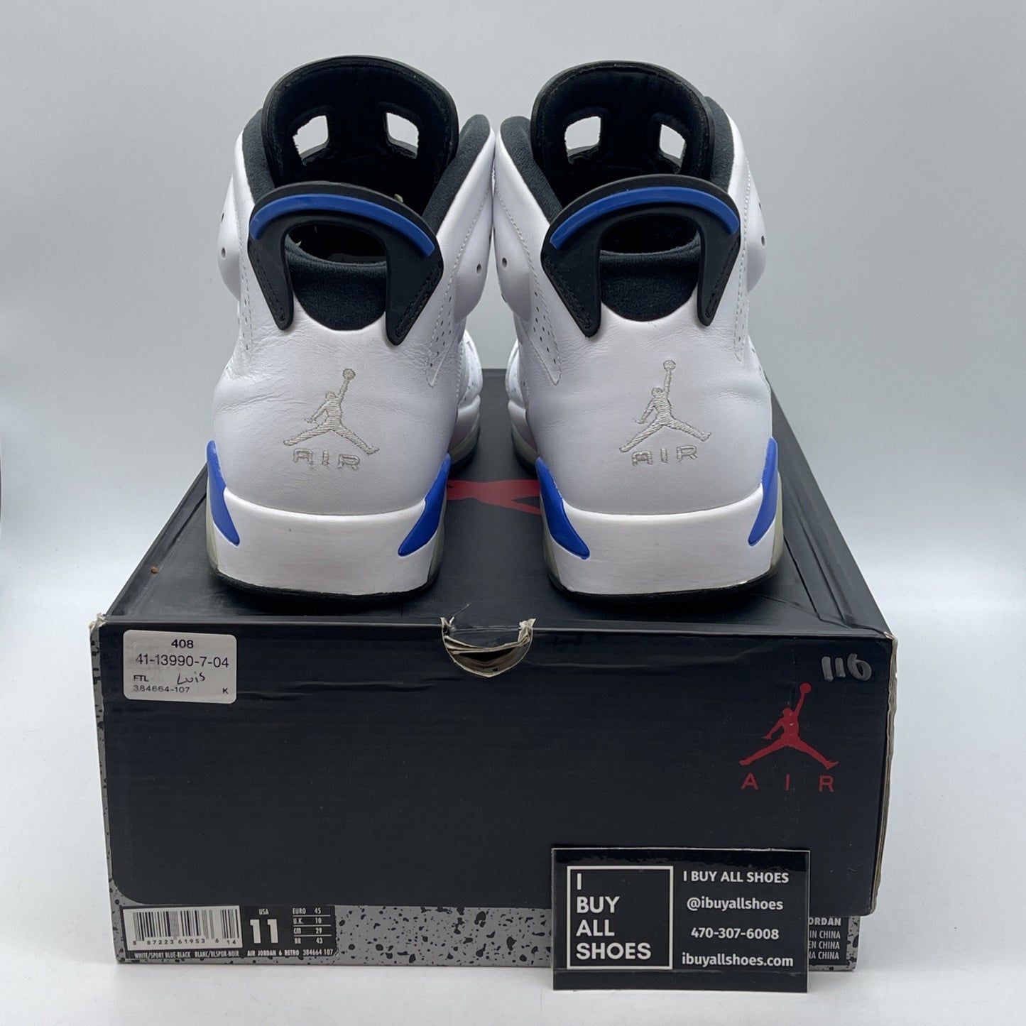 Size 11 - Air Jordan 6 Retro 2014 Sport Blue White Leather (384664-107)