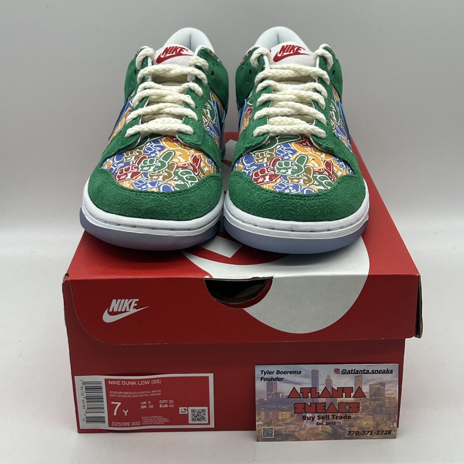 Size 7Y - Nike Dunk Low Foam Finger Brand New Og All Green White Red Blue